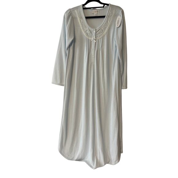 Miss Elaine NWT Cuddleknit Brushed Inside & Out Top Button Blue Gown Size Small - Picture 1 of 7